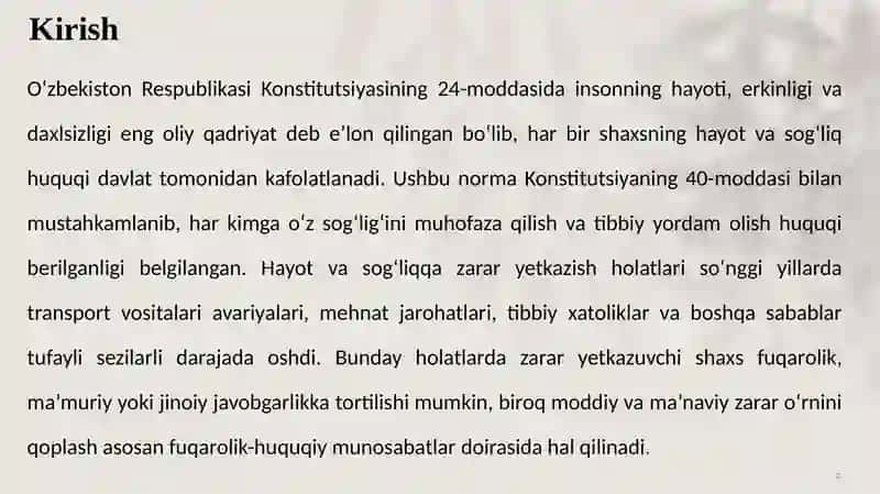 Fuqaroning hayotiva sog‘lig‘i gayet kazilgan zararning o‘rnini qoplash 3