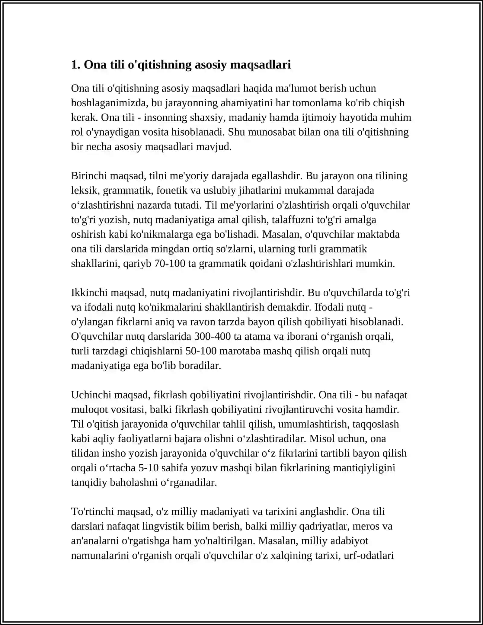 ONA TILI O’QITISH METODIKASI FANINING MAQSAD VA VAZIFALARI 3