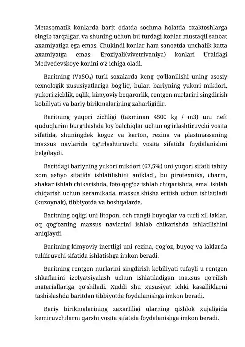 Baritli rudalarni boyitish texnologiyasi mustaqil ish 3