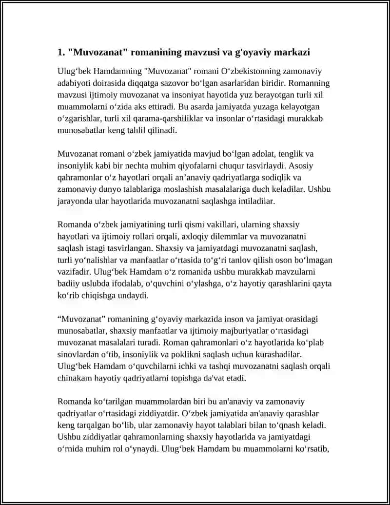 ULUGʻBEK HAMDAMNING " MUVOZANAT" ROMANIDA 3