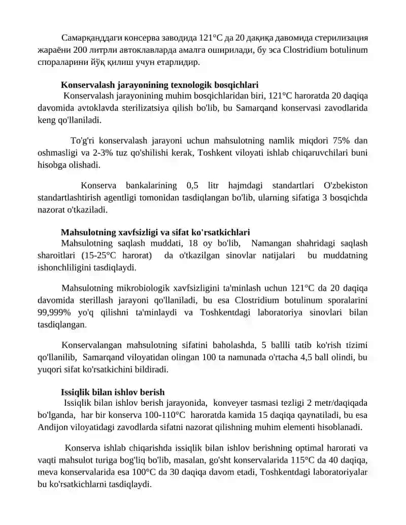 Oziq ovqat kanservasi texnologik amalyot hisoboti 3