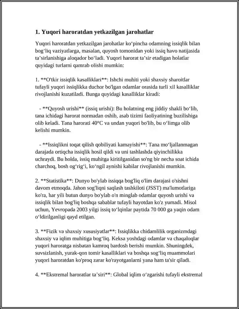 YUQORI VA PAST HARORATDAN YETKAZILGAN JAROHATNING TIRIKLIKDA YETKAZILGANLIGI 3