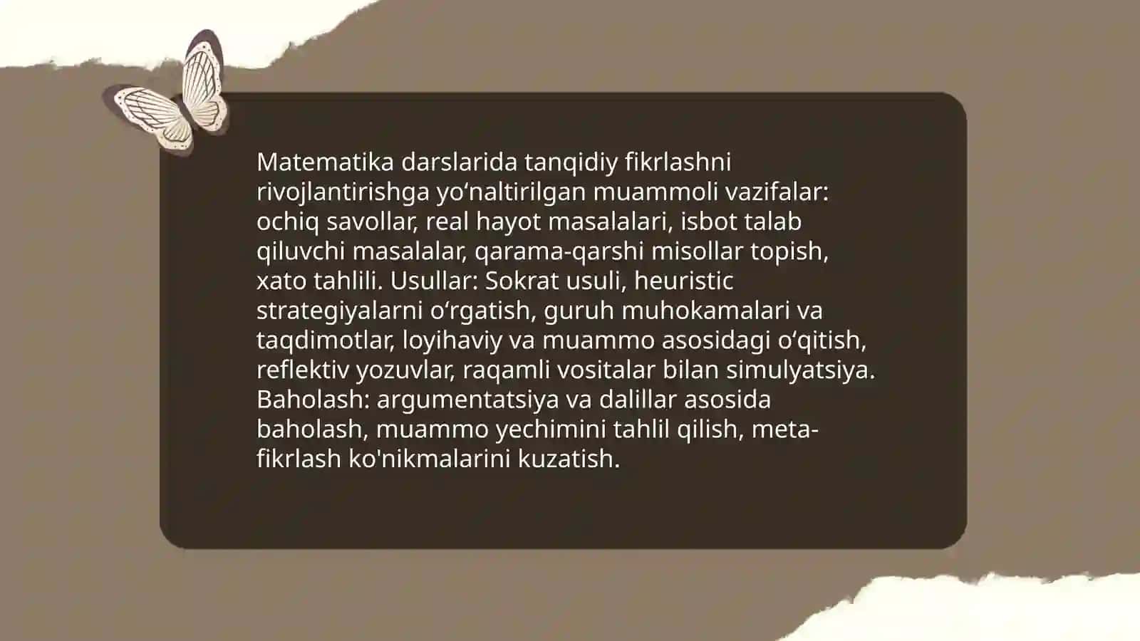 Matematika fanini oʻqitish jarayonida taʼlim oluchilar tanqidiy va ijodiy fikrlash qobiliyatilarini rivojlantirish 3
