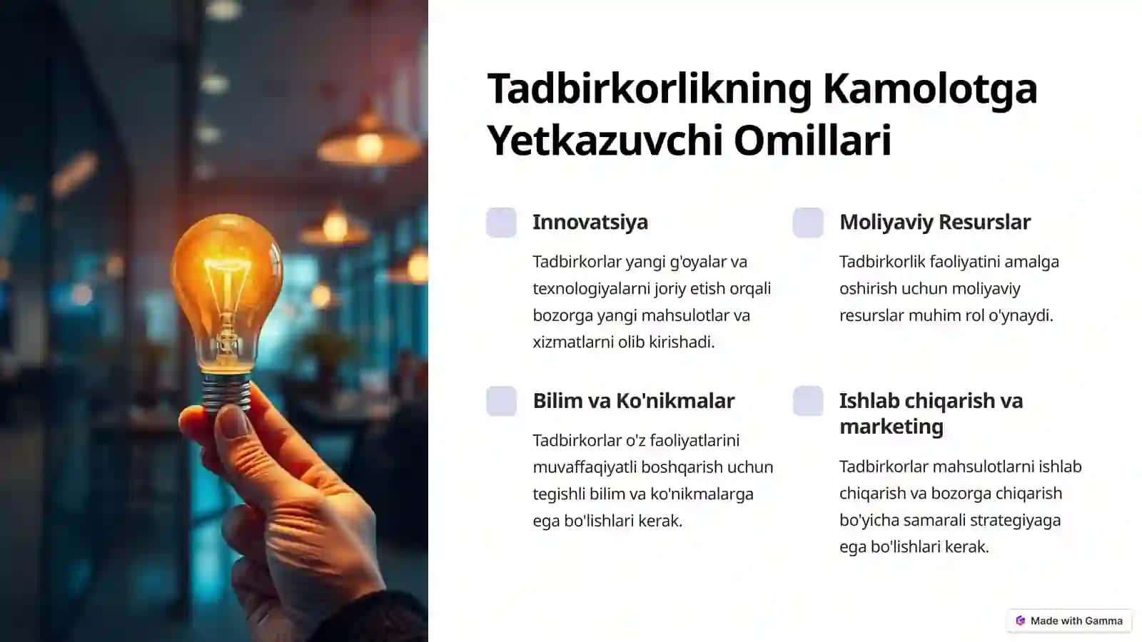 Tadbirkorlik: Iqtisodiy Rivojlanishning Muhim Omillari 3