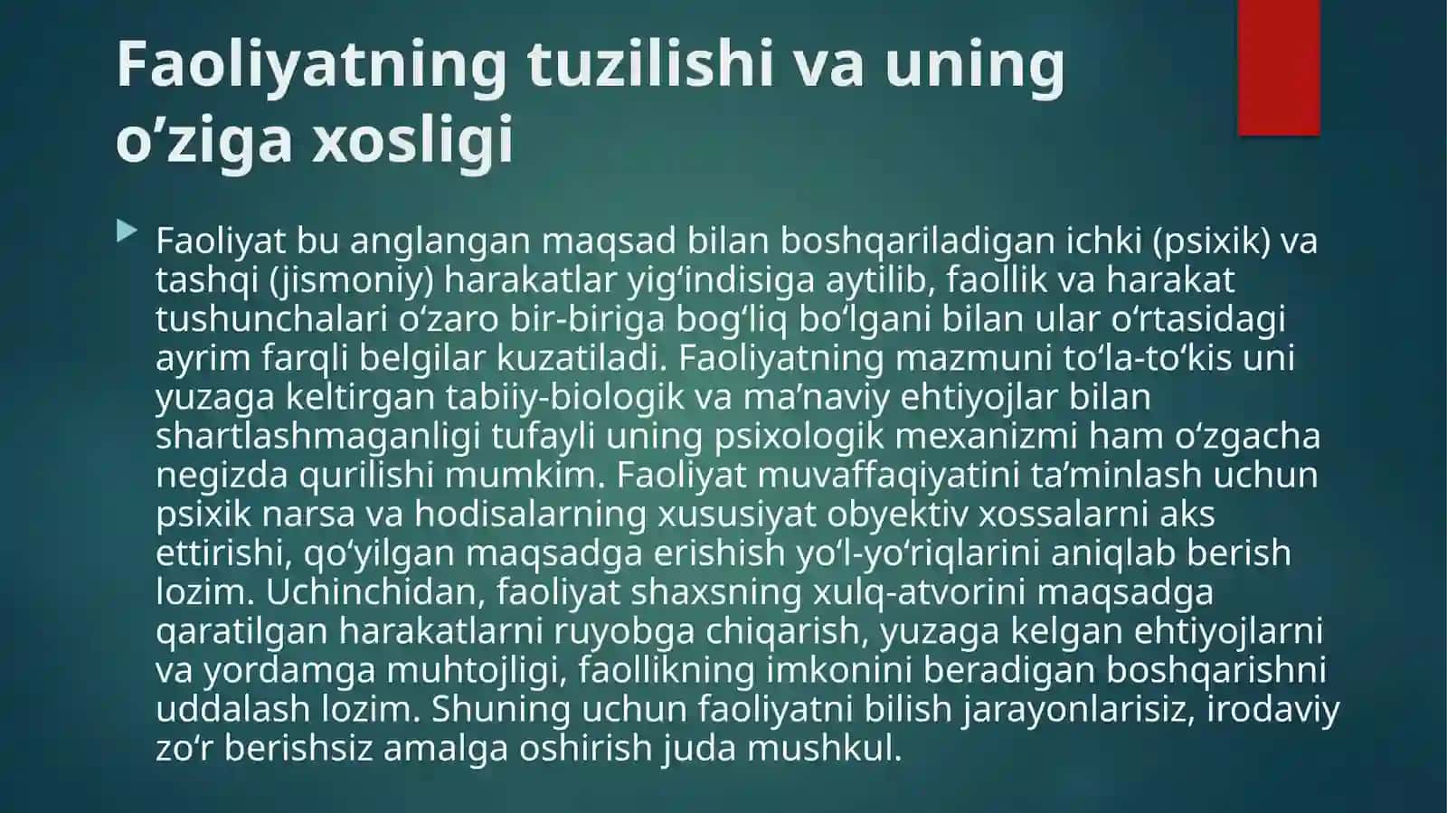 FAOLIYATO’ZLASHTIRILISHI VA MALAKASINI O’RGANISH 3