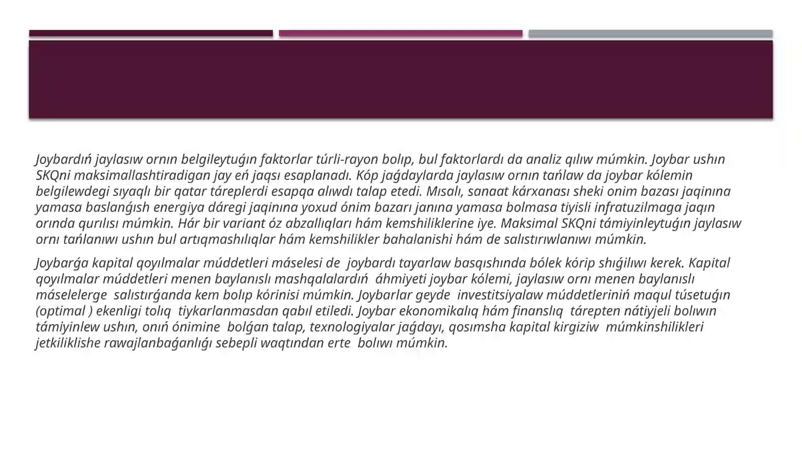 Joybarlardı Jaylastırıw Ha’m A’melge Asırıw 3