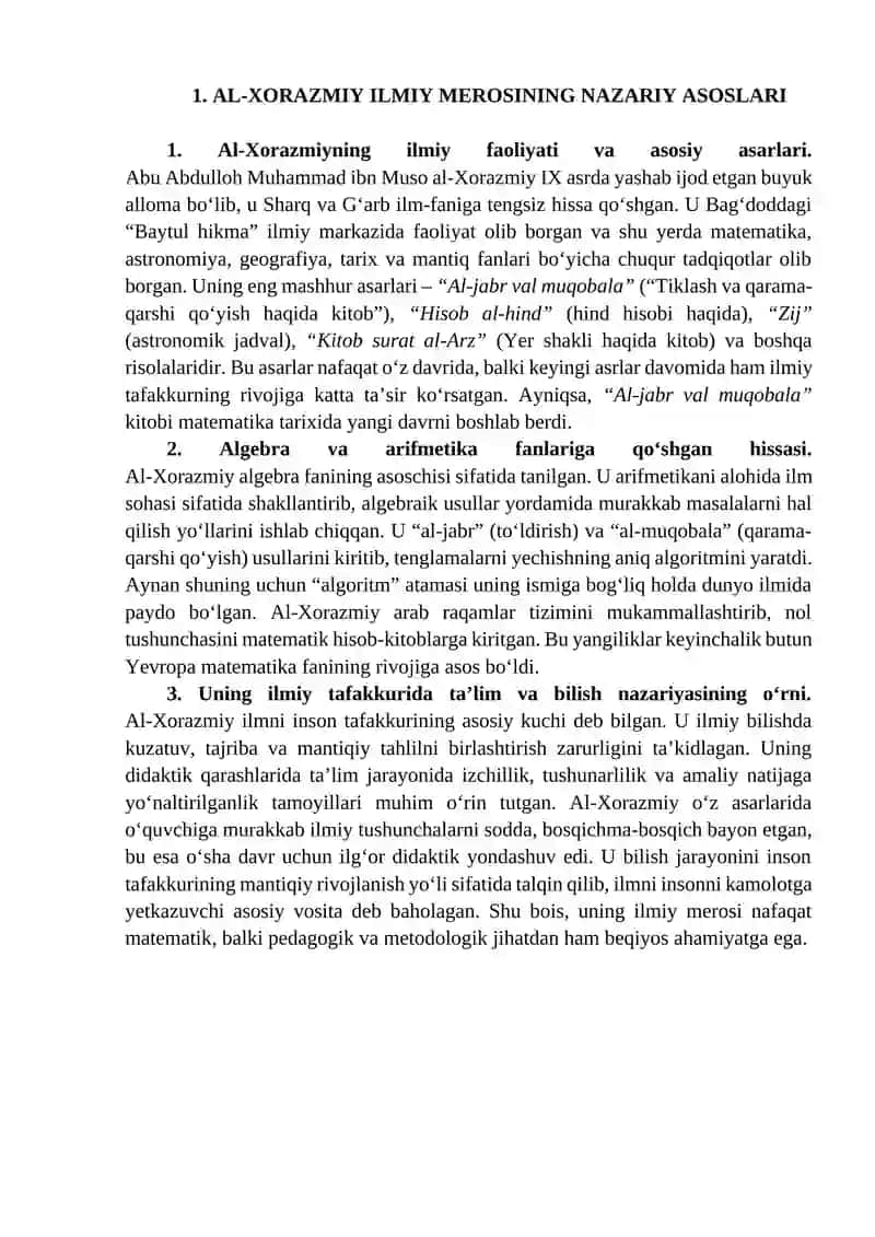 Abu Abdulloh Muhammad ibn Muso al-Xorazmiyning didaktik g‘oyalari. 3