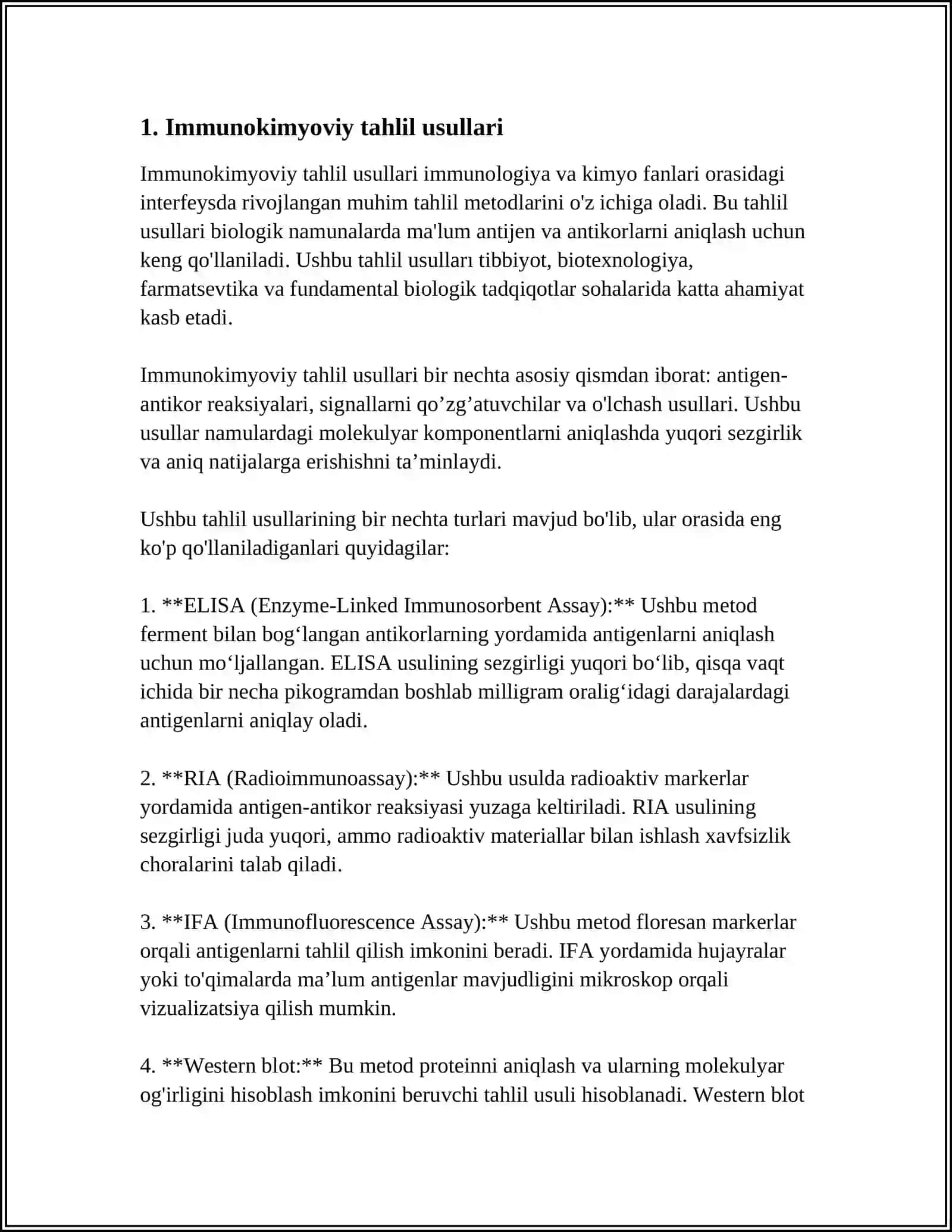 KIMYO-TOKSIKOLOGIK TAHLILLARDA IMMUNOKIMYOVIY VA IMMUNOFERMENT TAHLIL USULLARINI QOʻLLASH 3