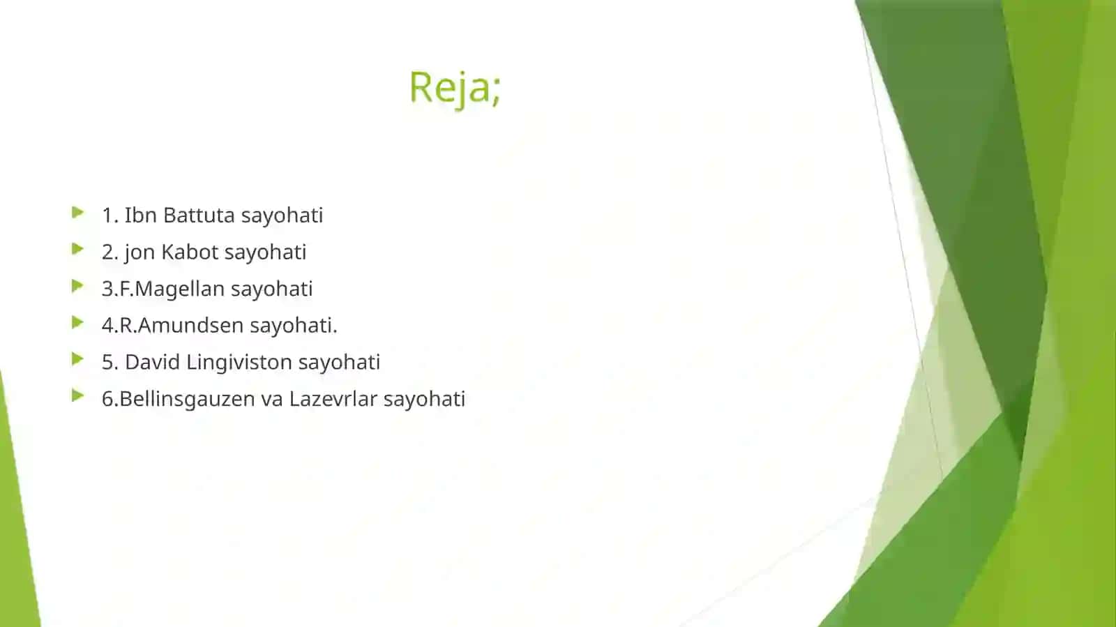 Ibn Battuta, Jon Kabot, F.Magellan, R. Amundsen David Lingviston, Bellinsgauzen va Lazervlar sayohatlari 3