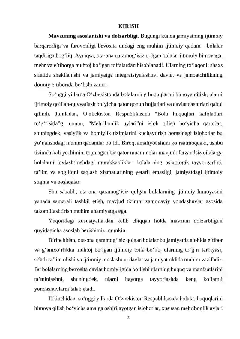 OTA-ONA QARAMOG‘ISIZ QOLGAN BOLALARNI PATRONAT OILALARGA JOYLASHTIRISH TIZIMINING O‘ZIGA XOS XUSUSIYATLARI 3