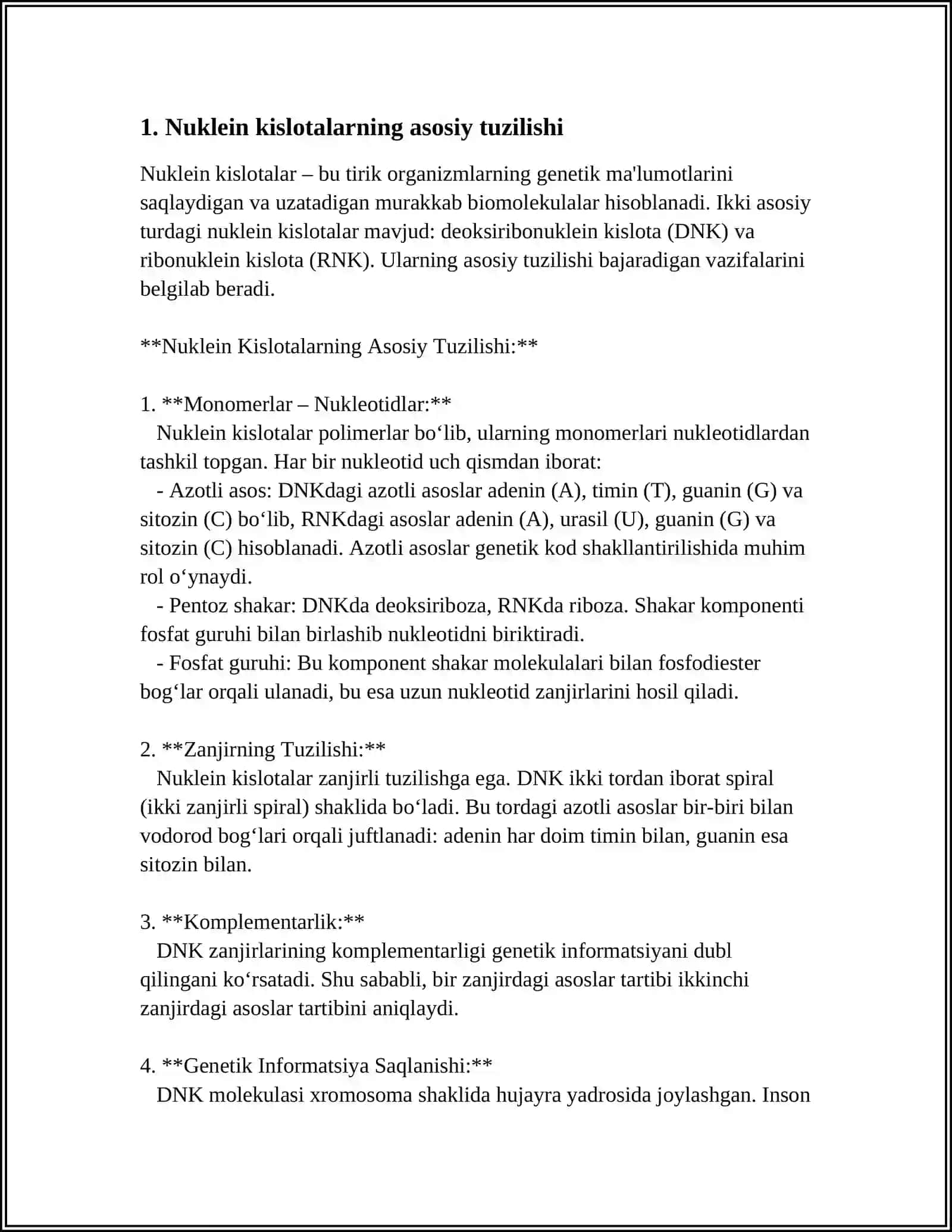 Nuklein Kislotalarning Tuzeishi Fizik va Kimyoviy Xossalari 3