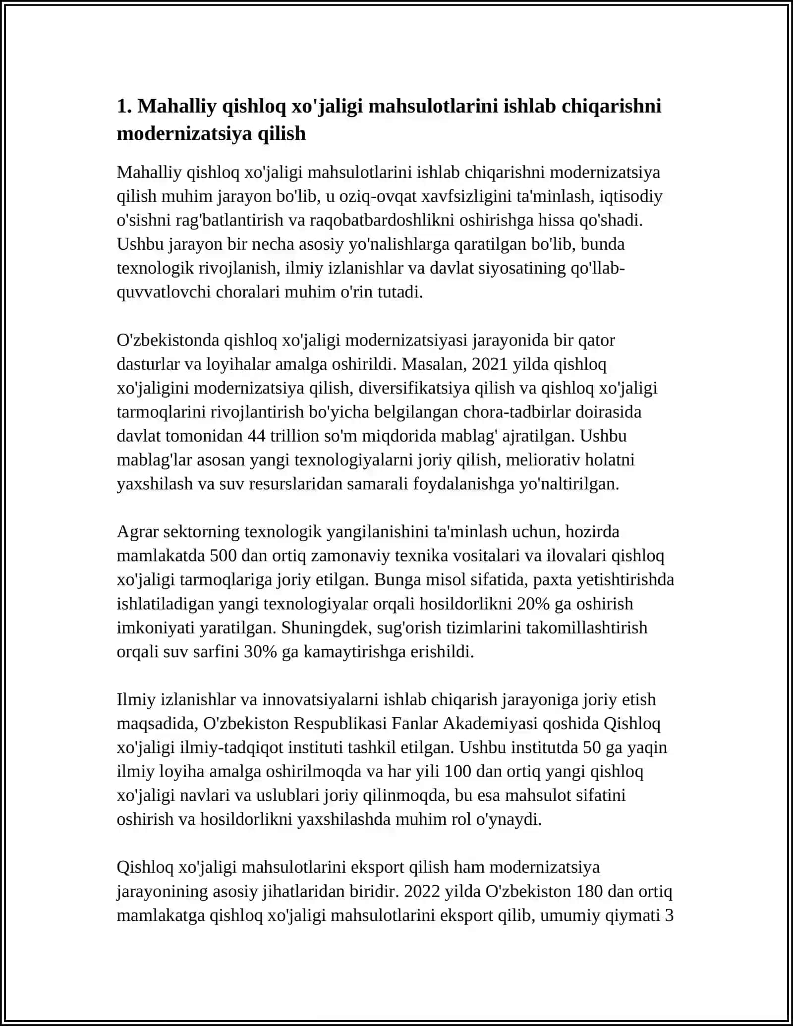 O'ZBEKISTONDA OZIQ-OVQAT XAVFSIZLIGINI TAMINLASH YO'NALISHLARI 3