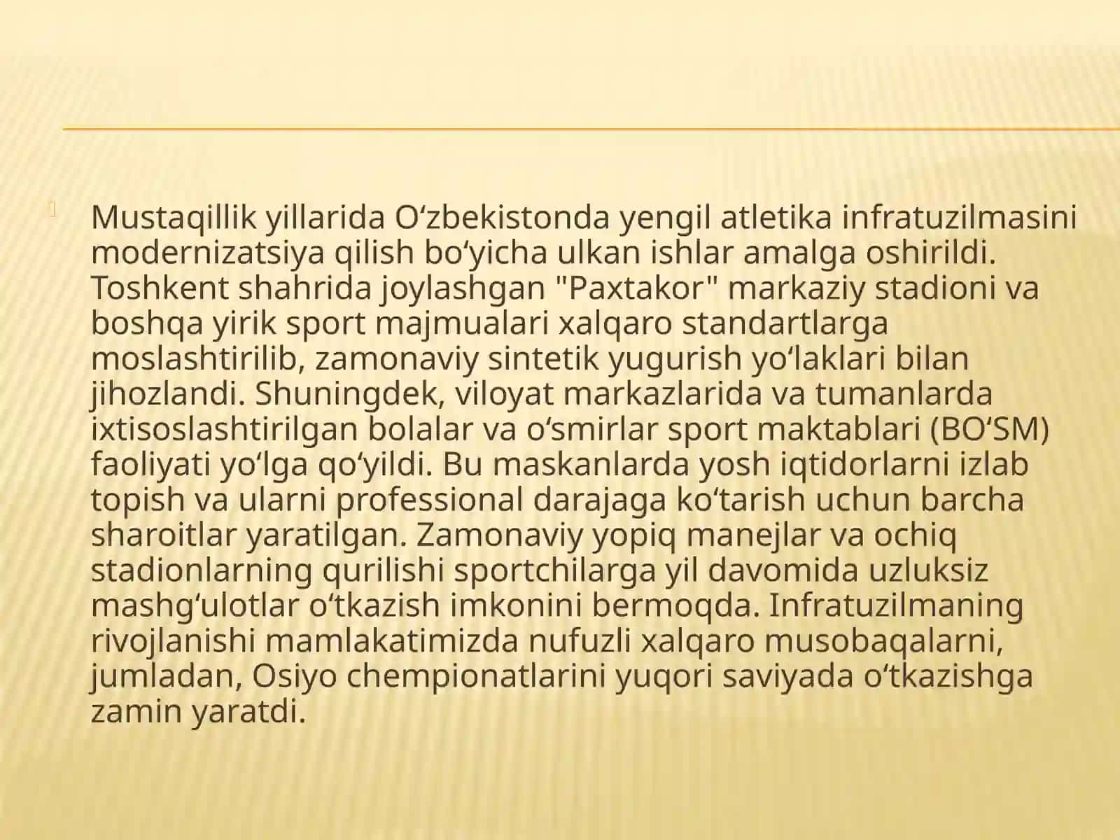 Mustaqillikdankeyin O‘zbekistonda yengil atletika sport turining rivojlanishi 3