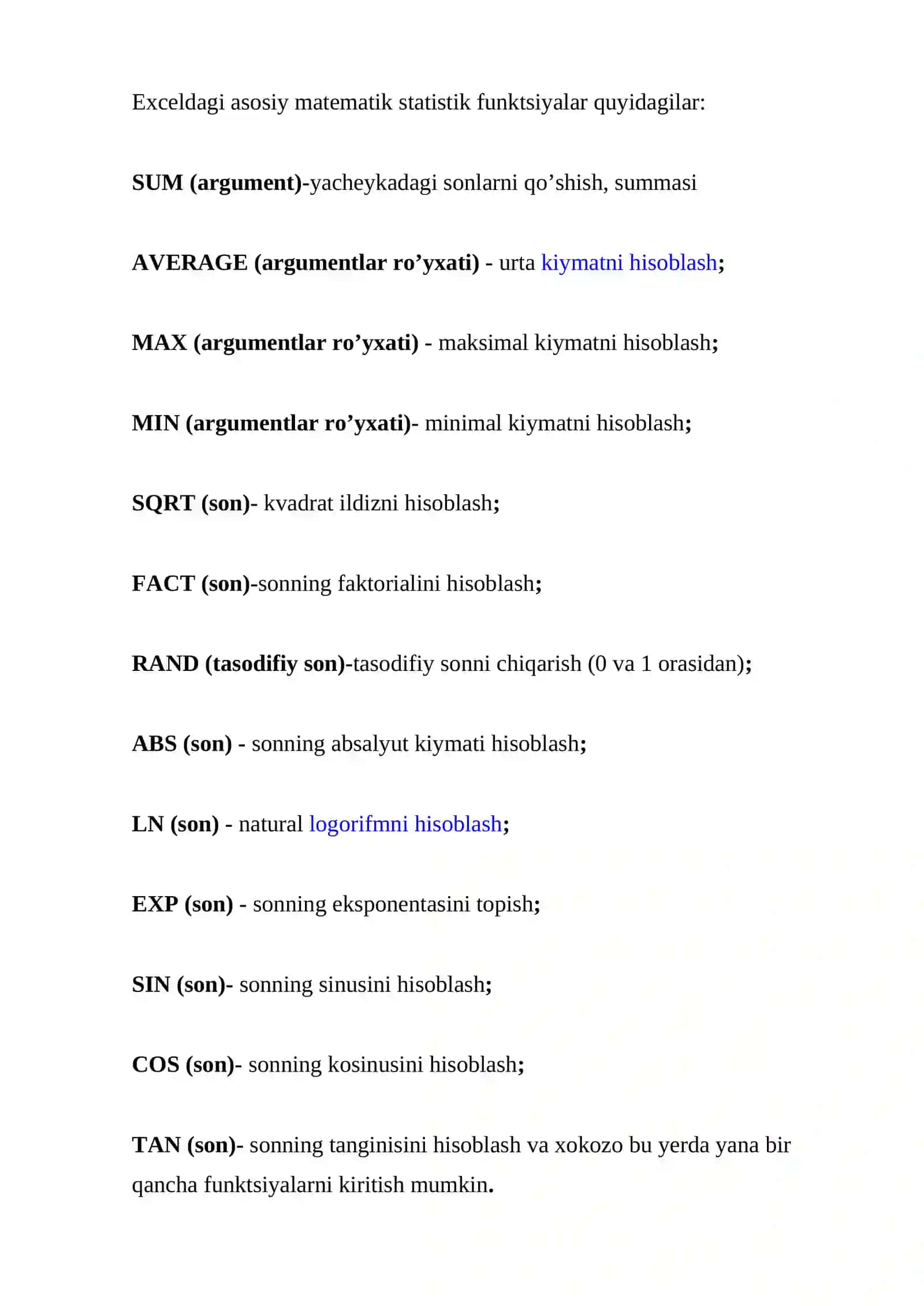 Excel elektron jadval dasturi yordamida amaliy masalalarni yechish 3
