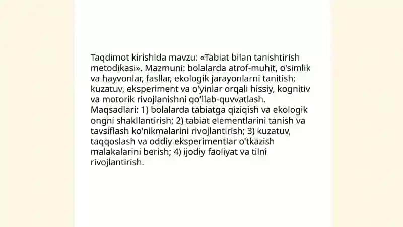 Begaliyeva Lobarni Tabiat bilan tanishtirish metodikasi 3