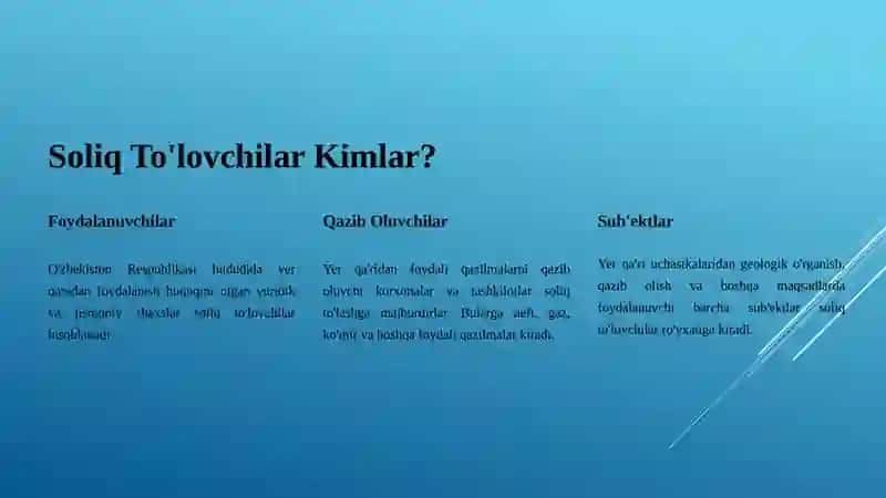 Yer Qaridan Foydalanganlik Uchun Soliq Taqdimoti 3