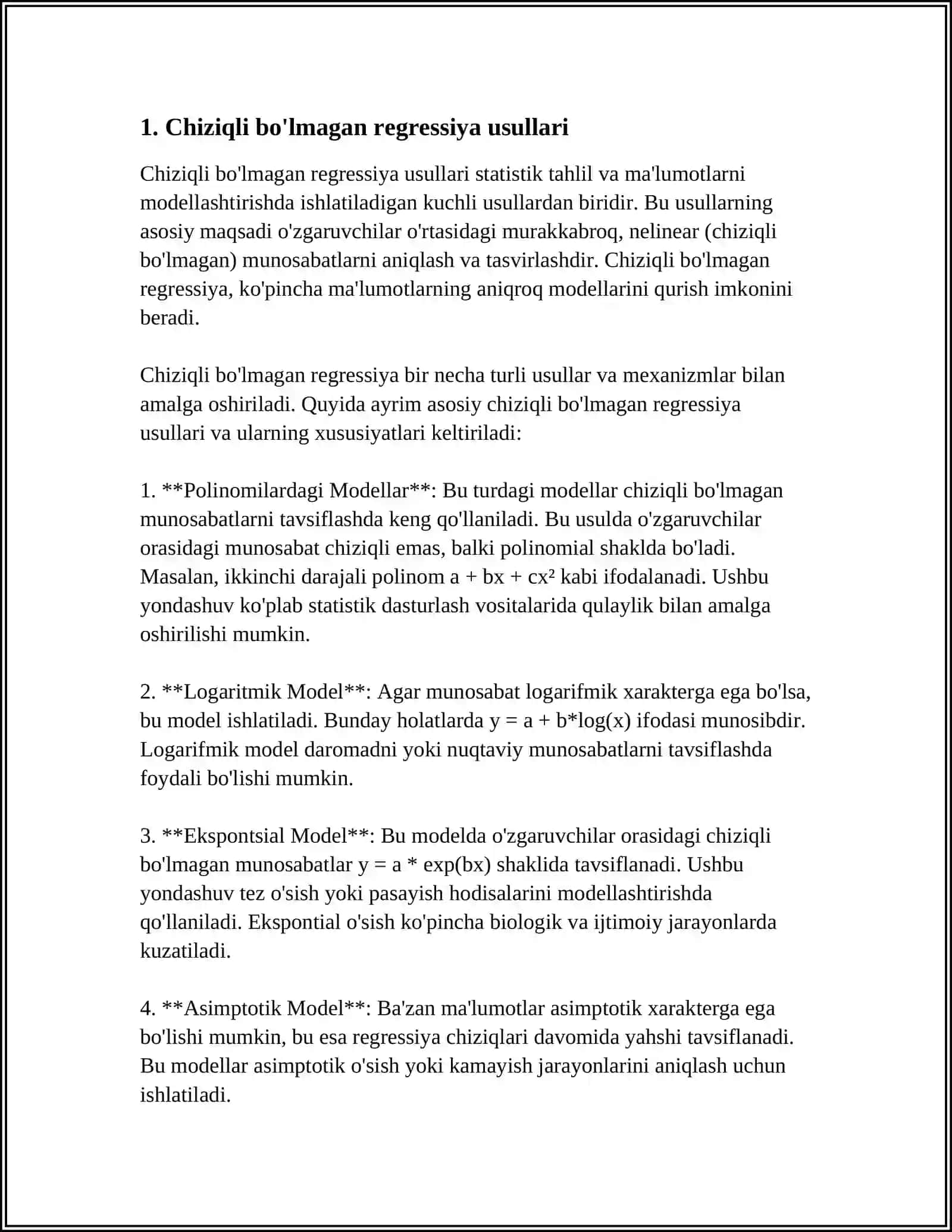 CHIZIQLI BOʻLMAGAN REGRESSIYA PARAMETRLARIN TOPISHGA EKKU 3