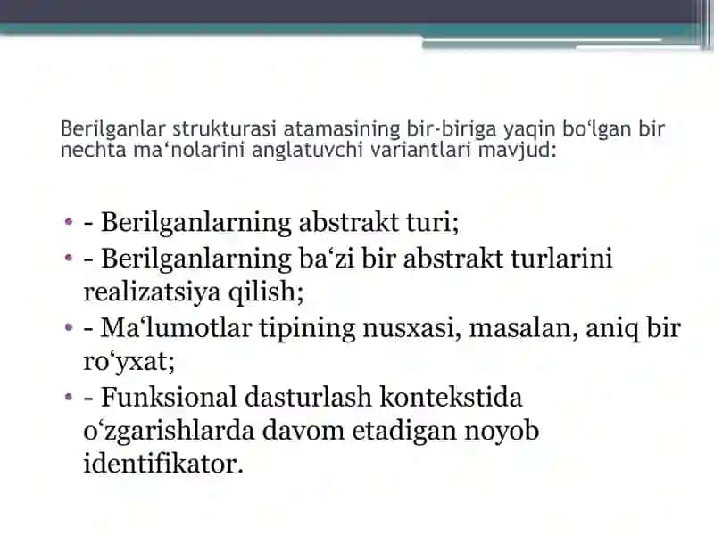 Berilgan sodda strukturalari: stek, navbat, ro`yxat va vektorlar 3