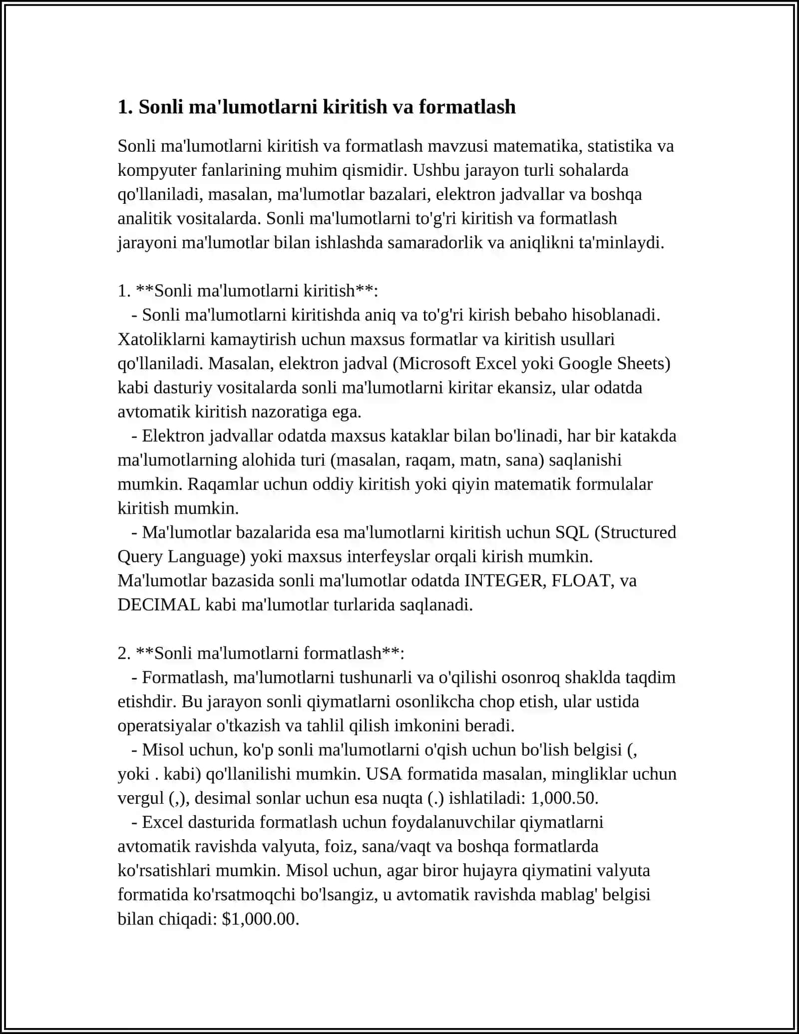 EXCEL DASTURIDA SOHAGA OID SONLI MA'LUMOTLAR BILAN ISHLASH 3