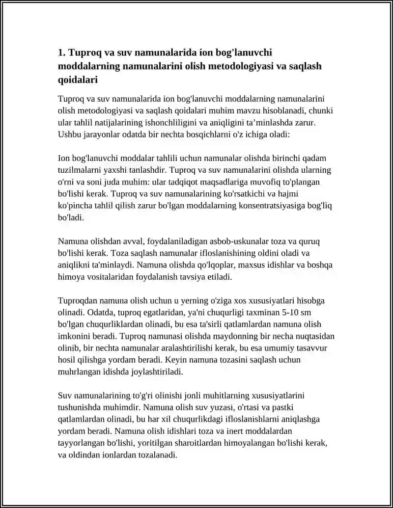 Tuproq va Suvdagi Ion Bog'lanuvchi Moddalar Referati 3
