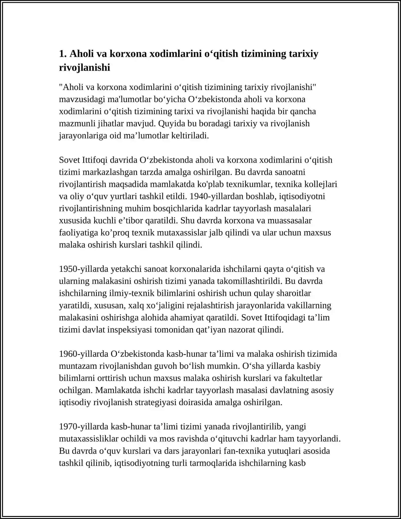 AHOLI VA KORXONA XODIMLARINI OʻQITISH TIZIMINI TAHLILI 3