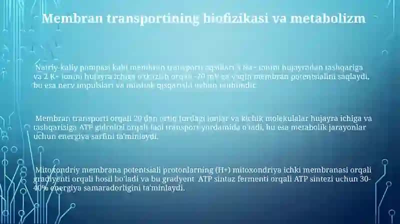 Moddalar almashuvi va energiya almashuvi biyofizikasi 3