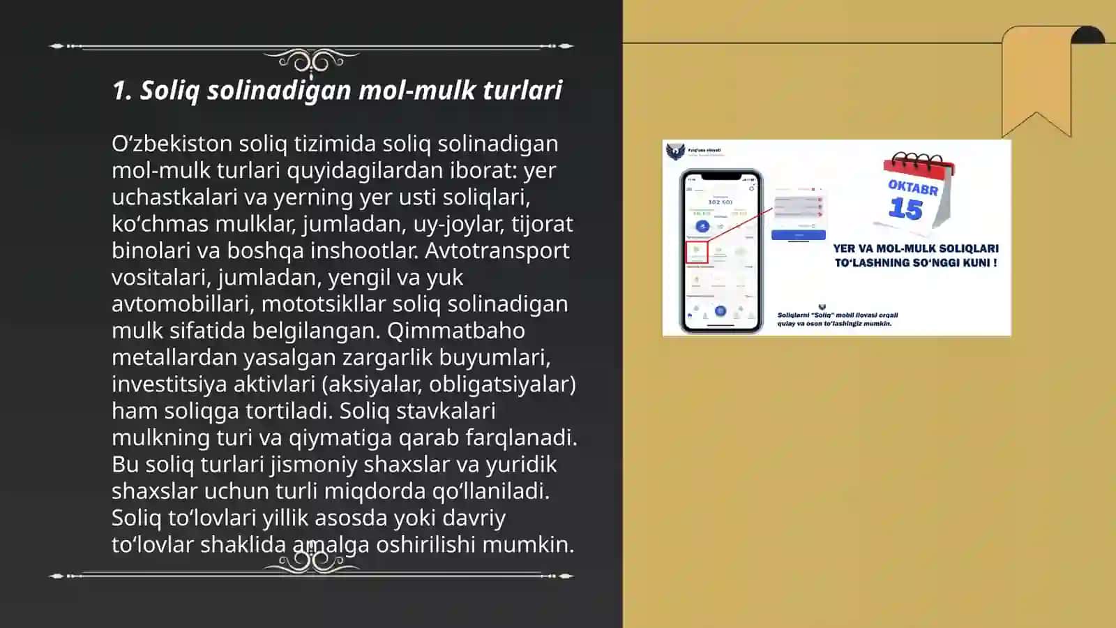 Soliq solinadigan mol-mulk turlari 3