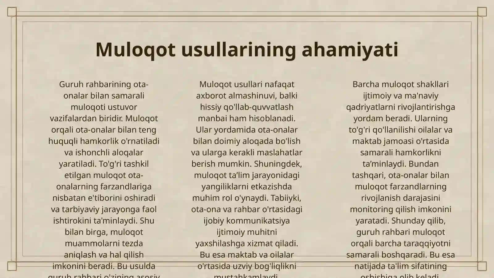 GURUH RAHBARINING OTA-ONALAR BILAN OLIB BORADIGAN ISH SHAKLLARI 3