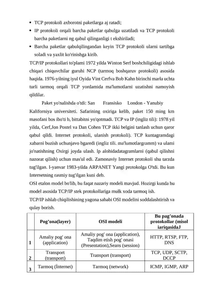 TCP/IP pog'onasi, avtomobili, qo'lga kiritilgan protokollar 3
