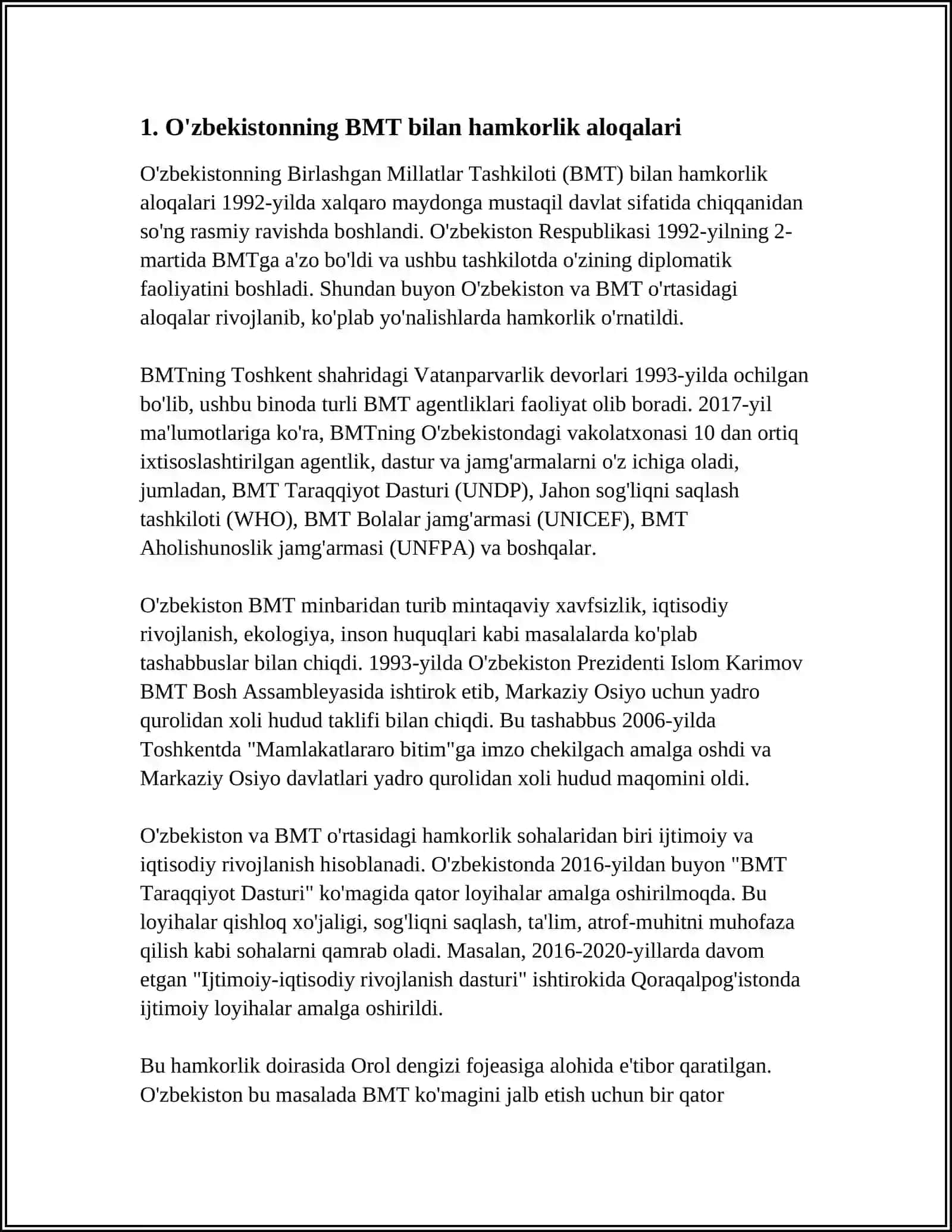 OZBEKISTONNING XALQARO TASHKILOTLAR BILAN HAMKORLIK ALOQALARI 3