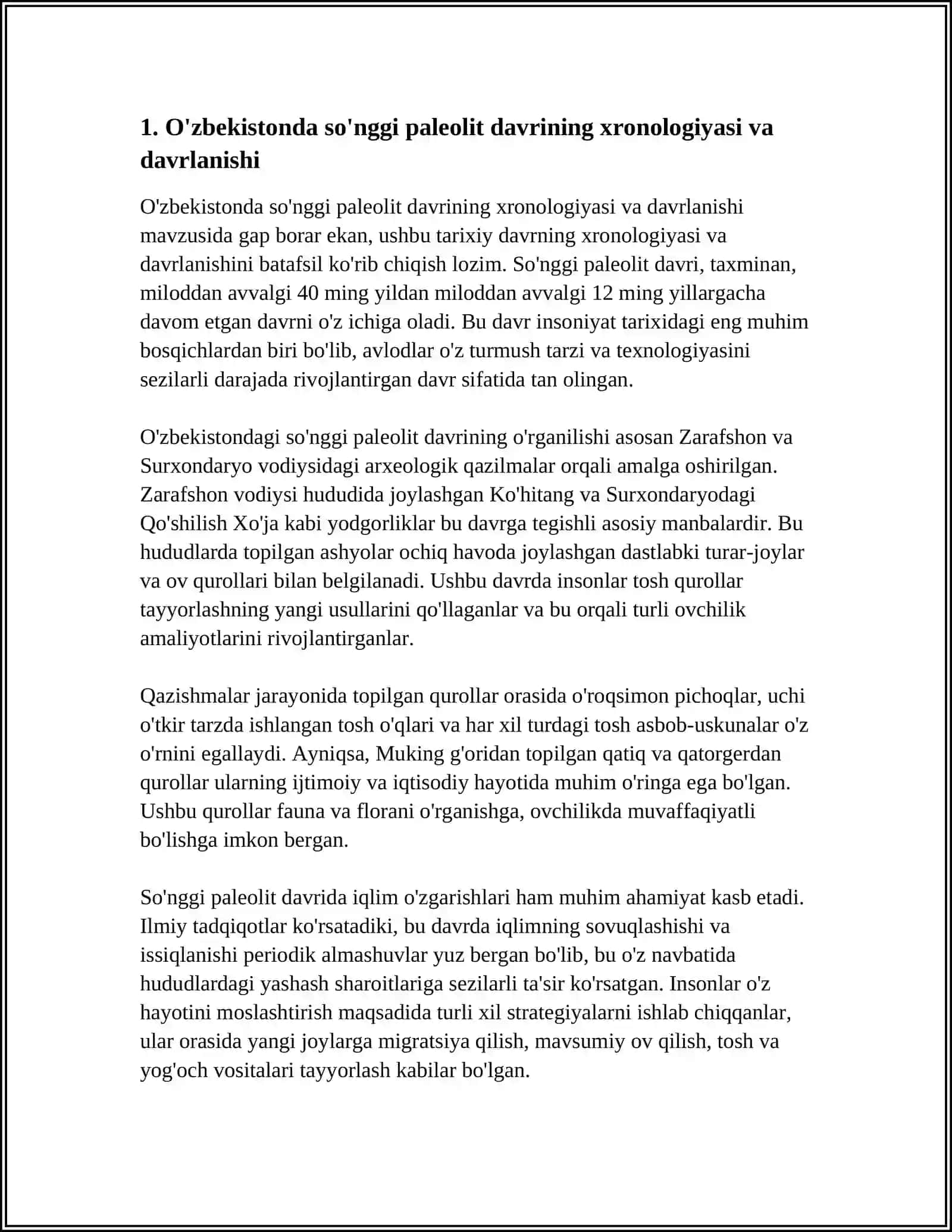 O'ZBEKISTONNING SO'NGI PALEOLIT DAVRI TARIXI 3