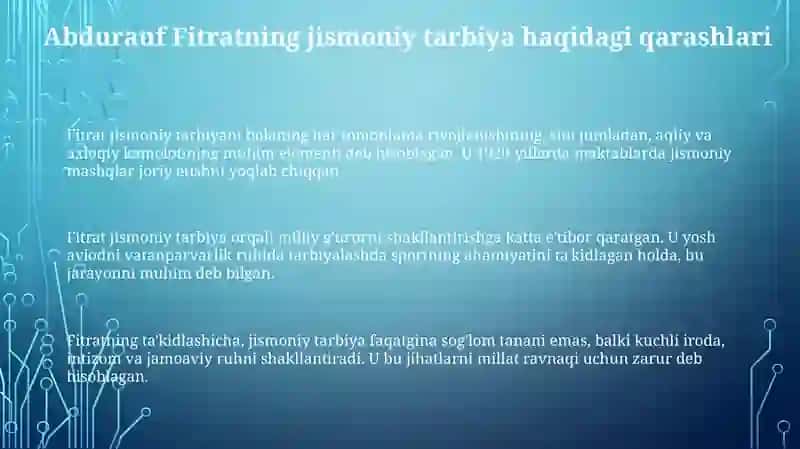 Abdurauf Fitrat va Abdulla Avloniyning jismoniy tarbiya to‘g‘risidagi fikrlari 3