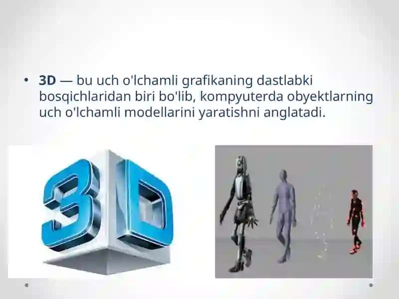 Tarixiy jarayonlarni modelash- tirishva qayta tiklash .3D madellashtirishning tarixy tdqiqotlarda qo’lanilishi. 3