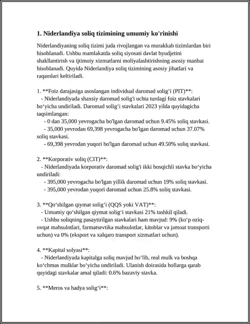 NIDERLANDIYA SOLIQ TIZIMI VA UNING UZIGA XOS XUSUSIYATLARI 3