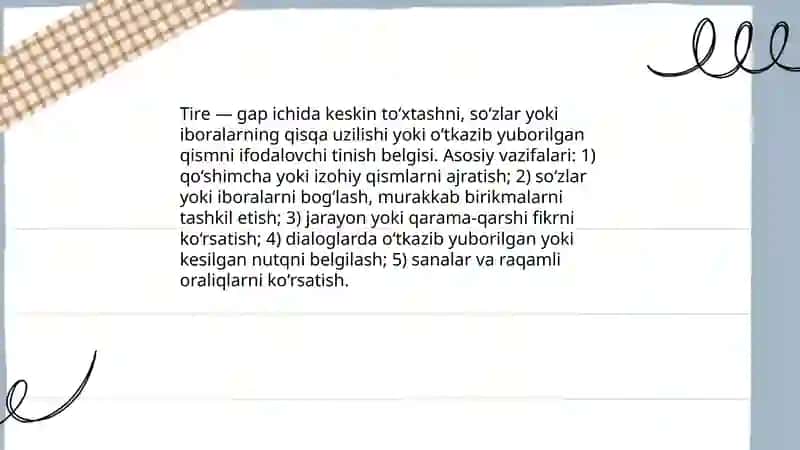 Tire va koʻp nuqta tinish belgilarining ishlatilishi 3