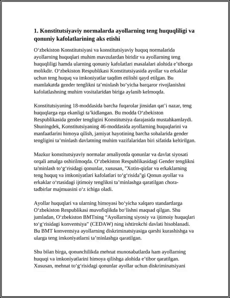 KONSTITUTSIYAVIY HUQUQ NORMALARIDA AYOLLAR HUQUQLARINING AKS ETISHI 3