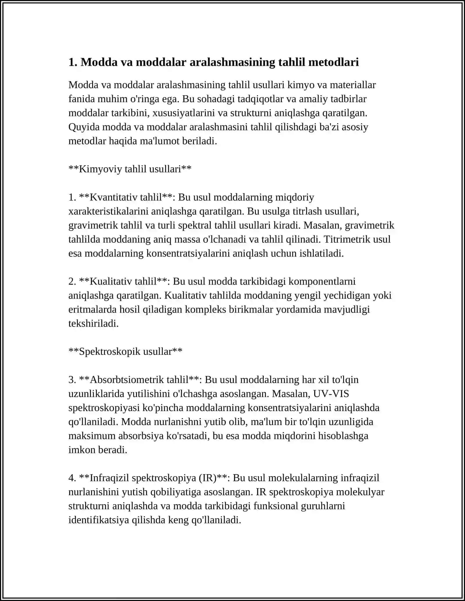MODDA VA MODDALAR ARALASHMASINING SIFAT VA MIKDORIY TARKIBINI ANIQLASH 3