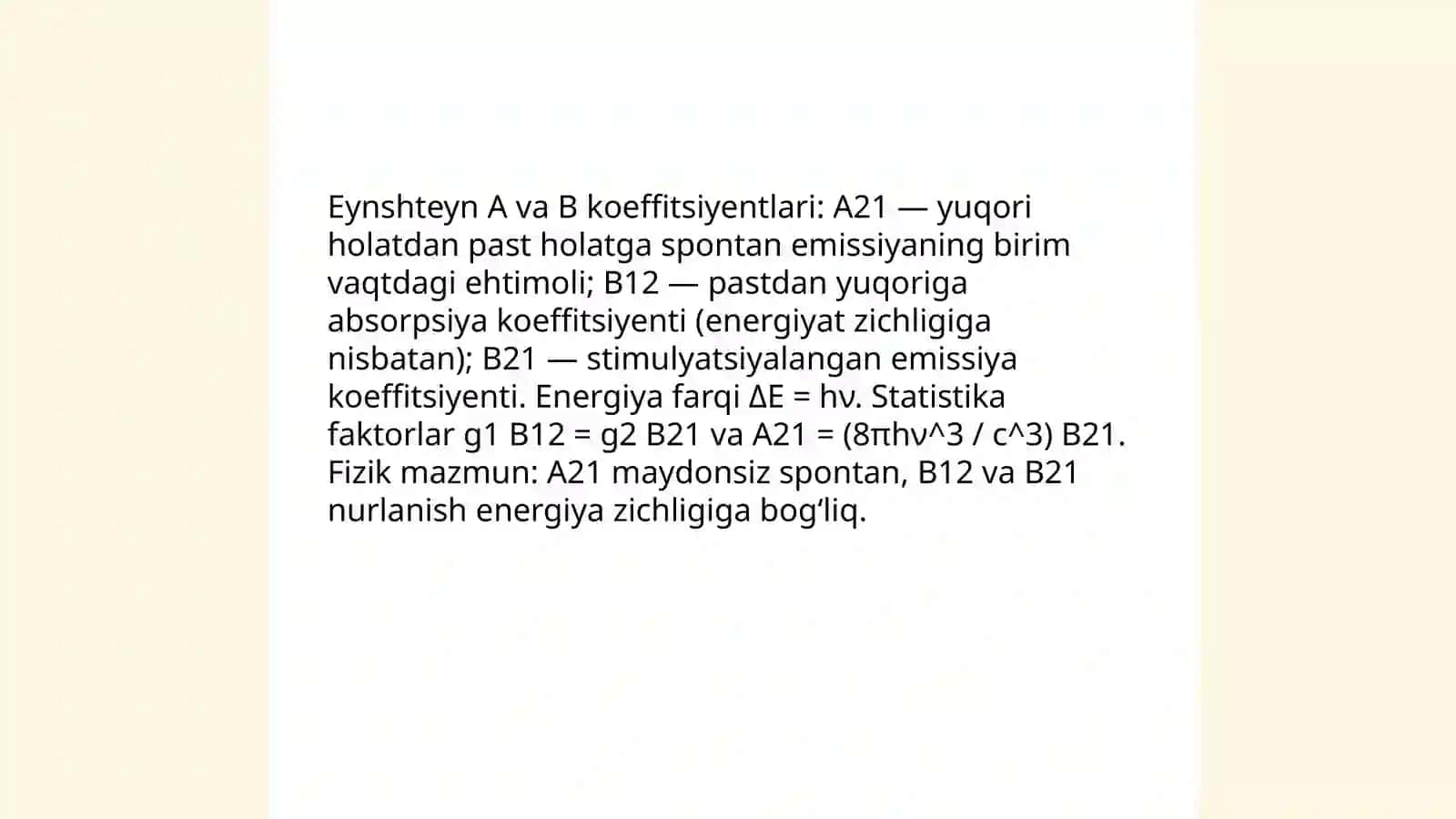 Eynshteyn koeffitsiyentining kvant nazariyasi 3