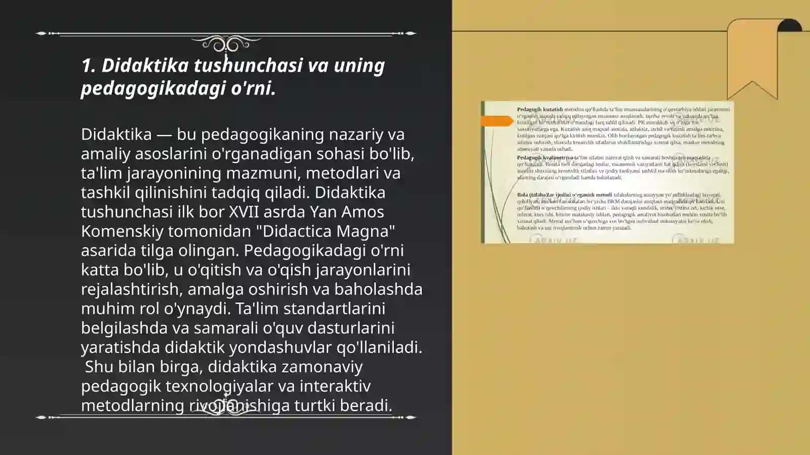 DIDAKTIKA — PEDAGOGIK TA'LIM NAZAŁRIYASI. TA'LIM MAZMUNI. TA'LIM METODLARI VA VOSITALARI 3