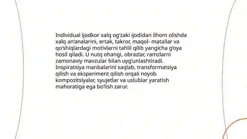 Individual ijodkorning xalq og'zaki ijodidan foydalanish mahorati 3