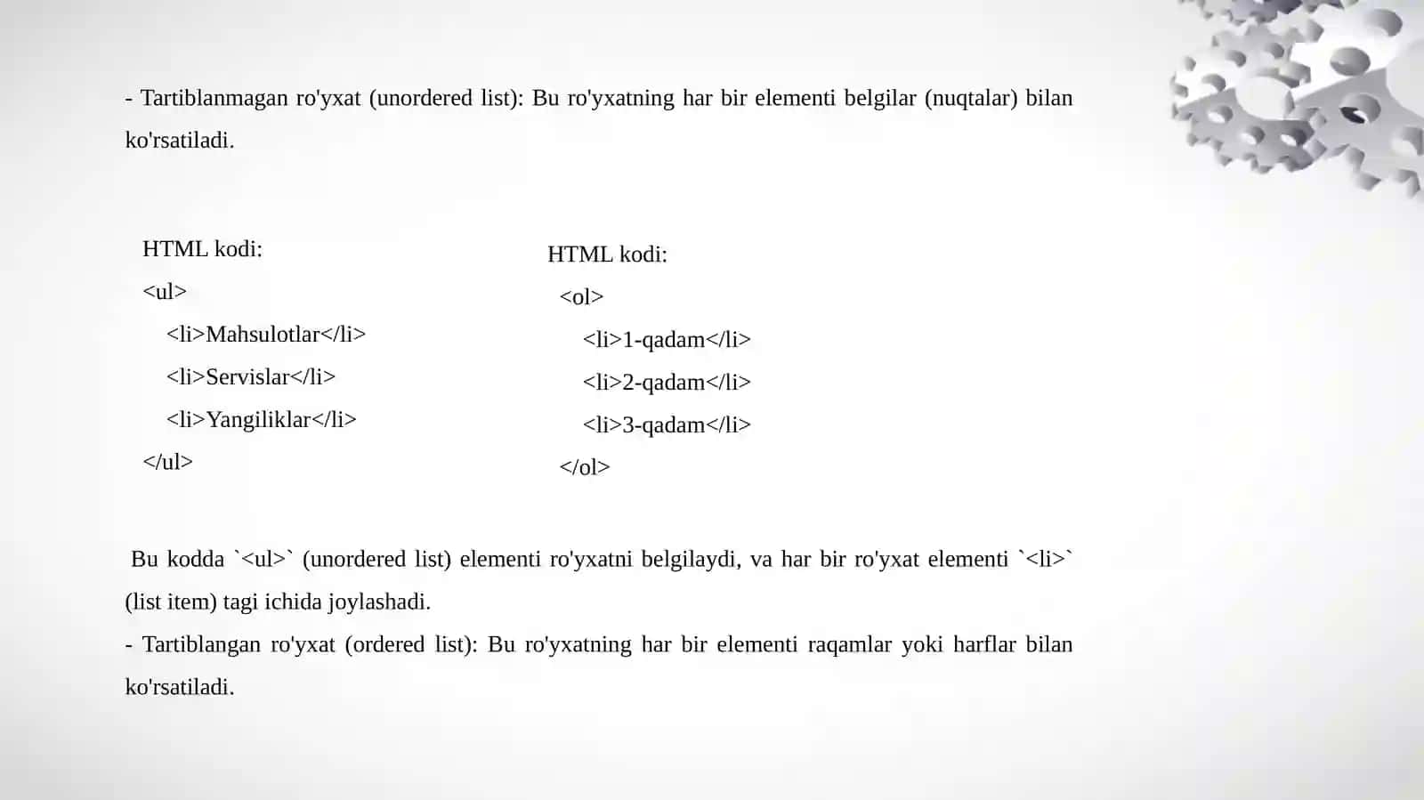 "Veb-sahifaga ro'yxat va rasmlar joylashtirish" 3