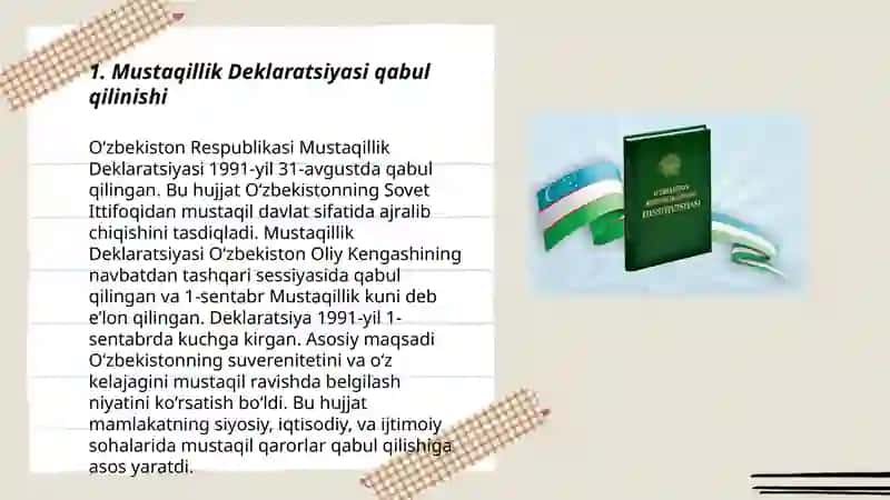 Mustaqil o'zbekiston respublikasining tashkil topishi va uning tarixiy ahamiyati 3