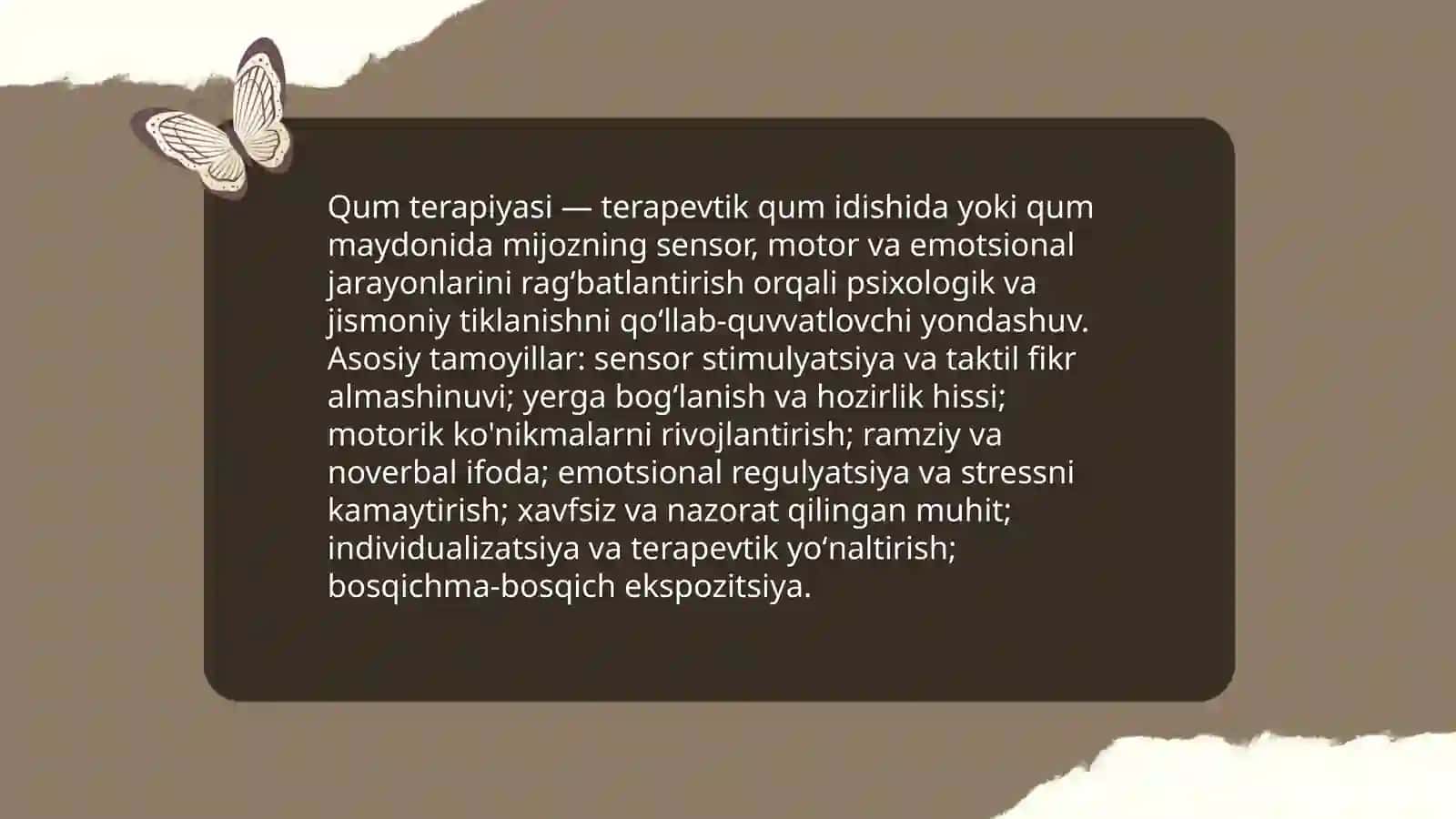 Qum va musiqali terapiyadan foydalanish imkoniyatlari 3