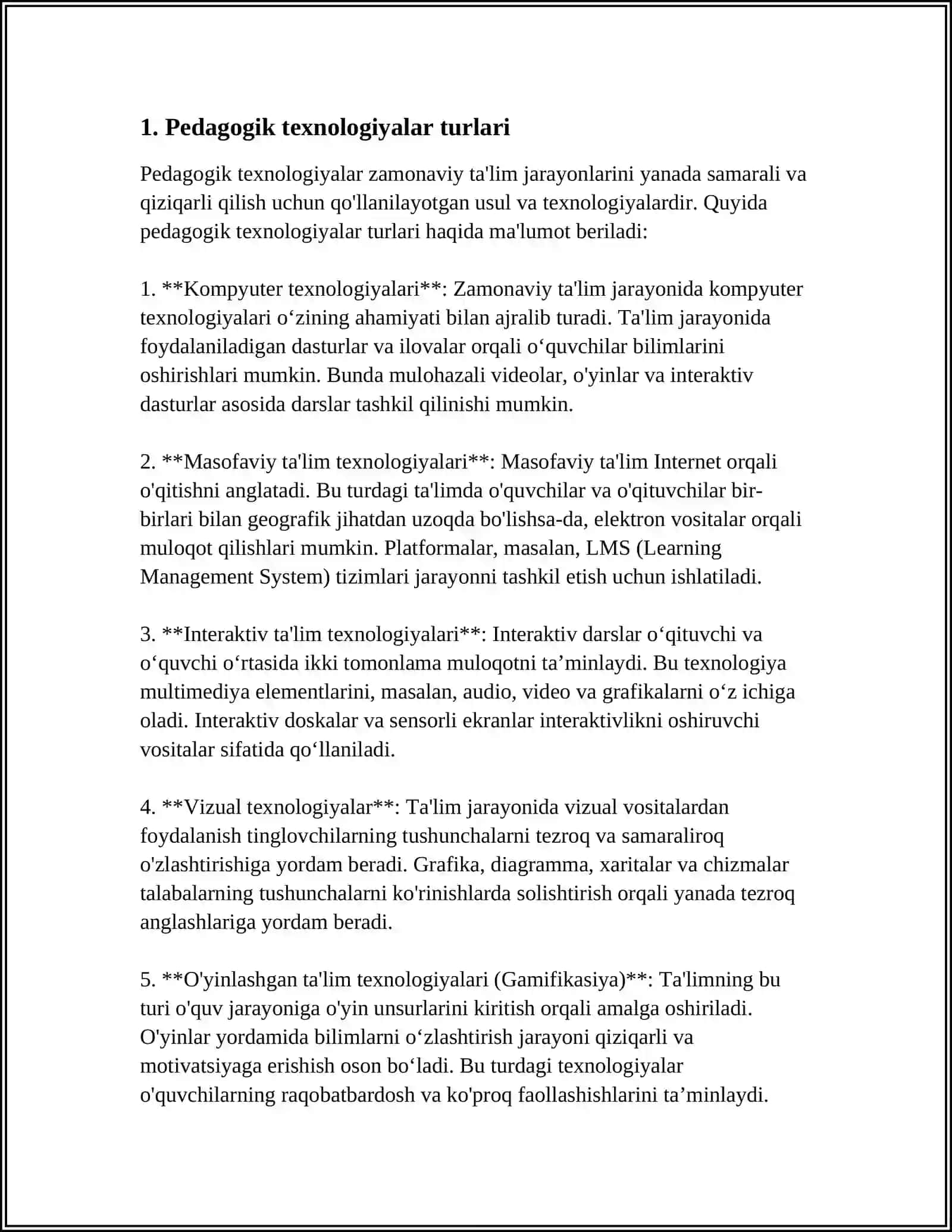 REFERAT Mavzu: PEDAGOGIK TEXNOLOGIYALAR TASNIFI 3