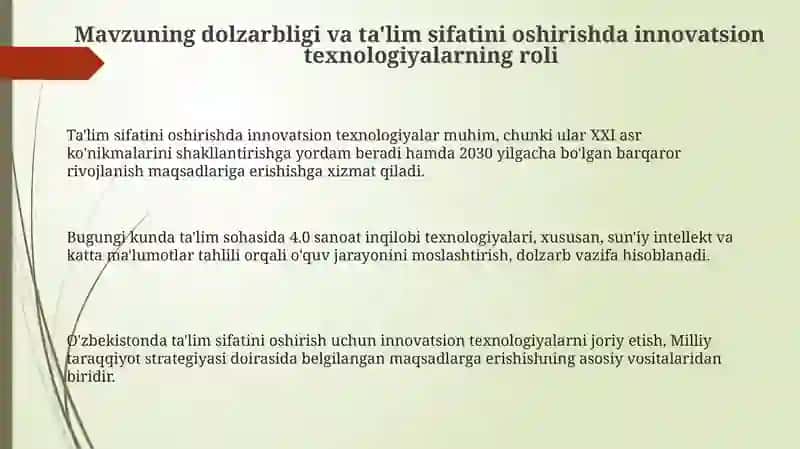 Innovatsion texnologiyalartaʼlim sifatini oshirishmanbaisifatida 3