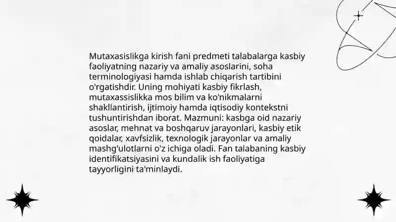 Mutaxasislikga kirish fanining predmeti maqsadi va vazifalari 3