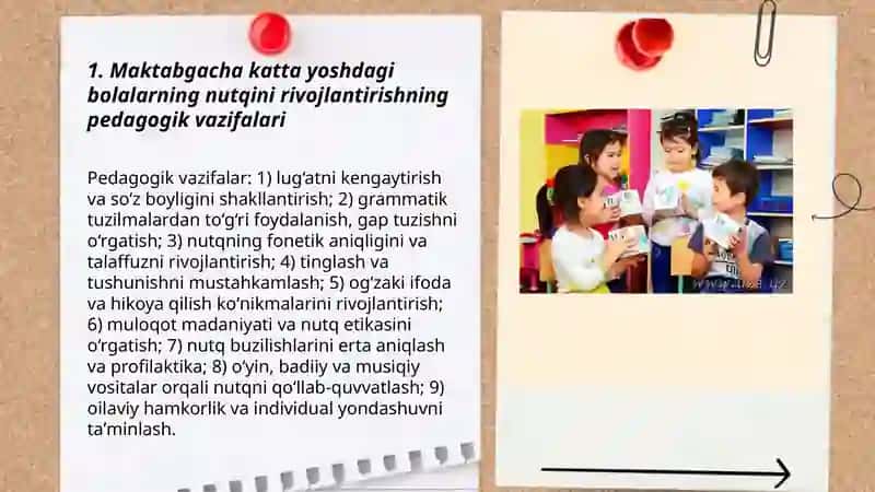 Maktabgacha katta yoshdagi bolalarning nutq o'stirishning vazifalari metodlari va vositalari 3