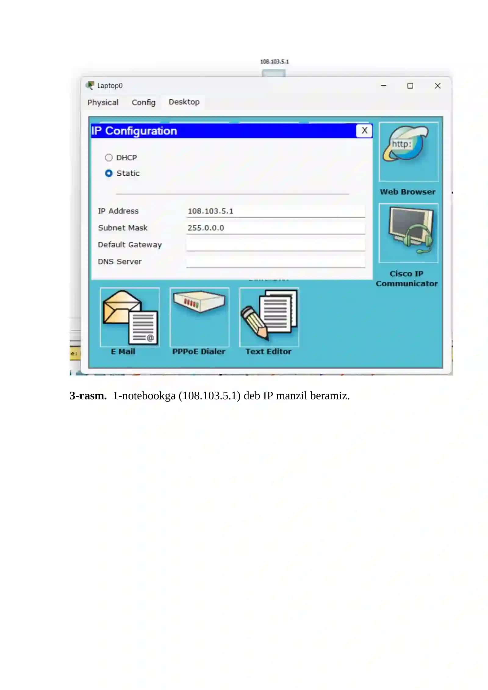 Cisco Packet Tracer muhitida Lan tarmog‘ini loyihalash, Vlan segmentlarga ajratish va qurilmalarni konfigurastiya qilish 3