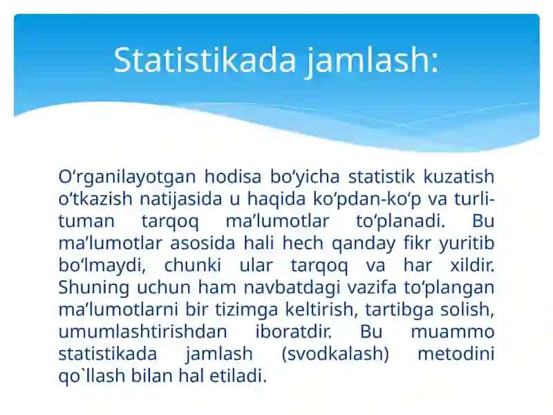 STATISTIK JAMLASH VA GURUHLASH, STATISTIK JADVAL VA GRAFIKLAR 3