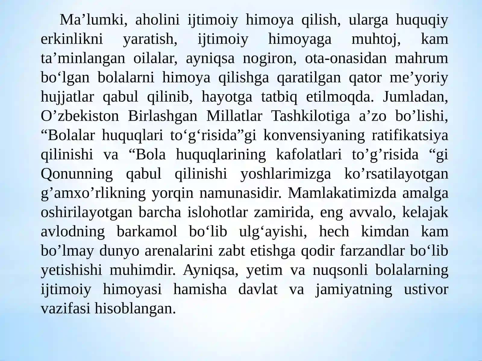 O‘zbekistonda alohida yordamga muhtoj bolalarga ijtimoiy pedagogik yordam tashkil etish 3